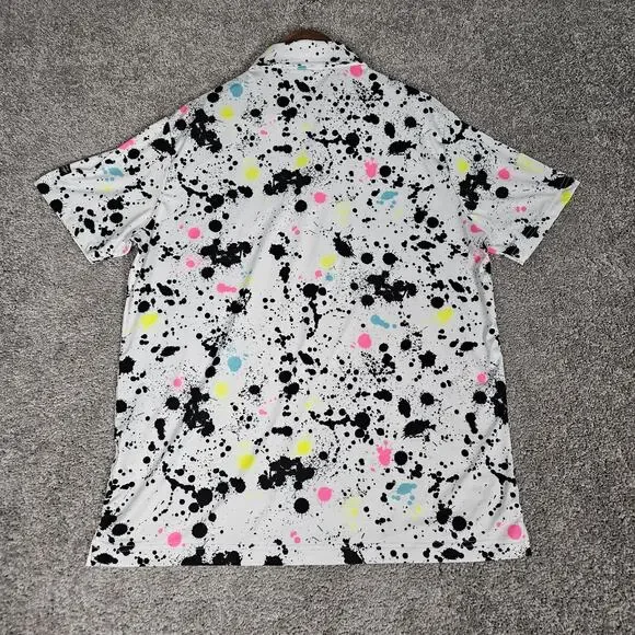 Sunday Swagger Shirt Men's Large White Golf Polo Paint Splatter AOP Performance - Picture 2 of 7